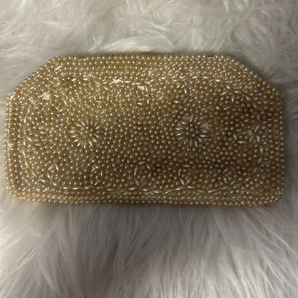 Vintage Nobility Beaded Clutch Purse Wallet Satin Handmade In Japan Gold Tone